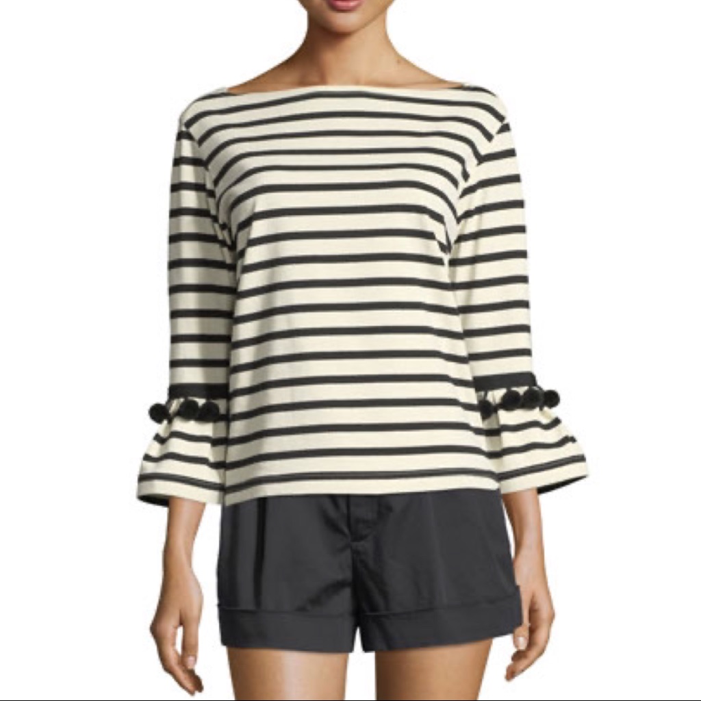 *Nwt* Marc Jacobs Breton-Stripe Pompom Boat-Neck Top Xs